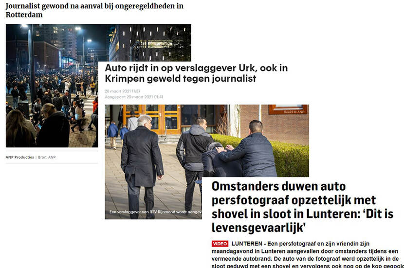 Collage nieuwsberichten die betrekking hebben op persveiligheid